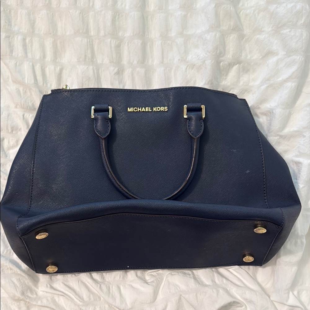 Michael Kors Blue Tote with Gold Accents